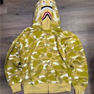 Yellow BAPE Color Camo Double Shark Full Zip Hoodie 100% Authentic
